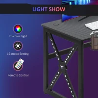 HOMCOM Birou gaming cu lumini LED suport pahare si carlig pentru casti negru(m-5)