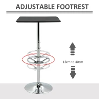 HOMCOM Masa inalta pentru bar cu suport pentru picioare reglabil si blat din piele sintetica neagra(m-6)