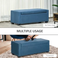 Banca dormitor HOMCOM cu Compartiment de Depozitare din Tesatura, 120x50x44cm - Albastru inchis(m-6)