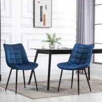 HOMCOM Set 2 Scaune Moderne Captusite pentru Sufragerie Stil Nordic Catifea Albastru(m-2)