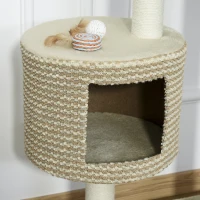 PawHut Ansamblu pentru Pisici pe mai multe nivele, Casuta si Franghii din Iuta, Bej(m-8)