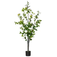 HOMCOM Planta Artificiala Arbore Camelia cu Ghiveci si 25 Flori pentru Interior si Exterior, Inaltime 150cm - Verde/Alba(m-1)