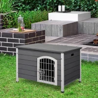 PawHut Cusca pentru Caini de Exterior din Lemn, Impermeabila cu Usa cu Incuietoare, 80x55x53,5 cm - Gri(m-2)