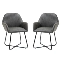 HOMCOM Set 2 scaune moderne pentru sufragerie din imitatie piele gri 60x56.5x85cm(m-1)
