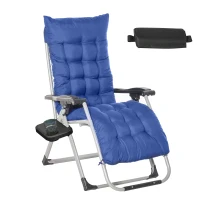 Outsunny Sezlong de Gradina cu Spatar Pliabil si Cadru din Metal, Albastru 90x 65x110cm(m-1)