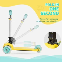 HOMCOM Trotineta Pliabila 3 Roti iluminata cu LED pentru baieti si fete 3-8 ani - Galbena/Verde(m-4)