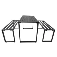 Outsunny Set da Picnic Tavolo con Panche in Metallo Nero  110 x 55 x 70 cm(m-4)
