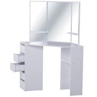 Homcom Masa Machiaj cu 3 Oglinzi Masa Make Up Alb 111x56.2x141.3cm(m-3)