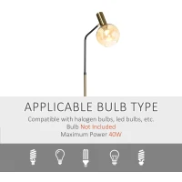 HOMCOM Lampa de Podea Moderna din Metal, Lampa de Design cu Abajur din Sticla pentru Becuri - Negru si Auriu(m-6)