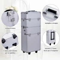 HOMCOM trolley make-up beauty case 35,5x23x86cm, argintiu(m-5)