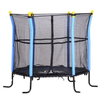 Homcom Trambulina cu Plasa de siguranta, Negru si Albastru, Φ 155 x 122.5 cm(m-4)