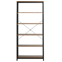 Homcom Biblioteca Industriala Vintage – 6 Rafturi din Lemn & Metal Negru(m-14)