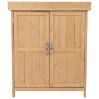 Outsunny Dulap Exterior Lemn 74×43×88 cm – 2 Rafturi pentru Scule Gradina(m-4)