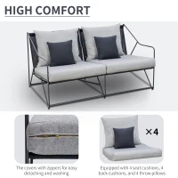 Outsunny Salon de Gradina Set MAsa si Scaune de Gradina 4 Buc Gri si Negru(m-6)