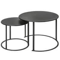 Outsunny Set 2 Masute pentru Living si Gradina Suprapuse din Fier, Negru(m-1)