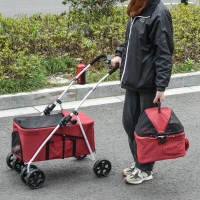 PawHut Carucior pentru Caini si Pisici Pliabil pentru 2 Animale de 5kg 15kg Rosu(m-2)
