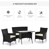 Outsunny Lounge de Gradina cu Masa, 2 Fotolii si Canapea 2 Locuri Ratan PE(m-4)