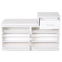HOMCOM Dulap Modern pentru Încălțăminte cu Bancă Imbottită pentru 12 Perechi de Pantofi Lemn Alb(m-4)