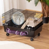 Pawhut Cusca pentru Hamsteri – Cu Casuta, Tunel, Roata & 4 Roti(m-2)