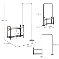 HOMCOM Suport de haine de Perete Bancuta Suport de Pantofi Stalp Pivotant la 360° din Metal Lemn(m-3)