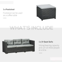 Outsunny Set Mobilier de Gradina Canapea cu 3 Locuri din Ratan PE si Suport pentru Picioare / Masuta(m-5)