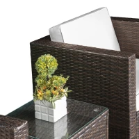 Outsunny Set Mobilier pentru Extern in PE Rattan Canapea si Masuta cu Blat in Sticla Maro(m-14)