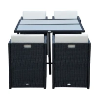 Outsunny Set Mobilier de Grădină cu Masă de Prânz, 4 Scaune și Perne, 109x109x72 cm, Negru(m-5)