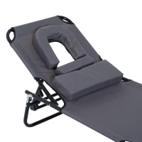 Outsunny Sezlong Relax Pliabil pentru plaja cu pernuta și deschidere pentru față în tesătură Oxford, Gri(m-11)