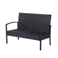 Outsunny Set Mobila in PE Rattan de Extern cu Masa, 2 Fotolii si Canapea cu Perne, Negru(m-8)