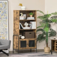 HOMCOM Biblioteca Design Industrial cu 3 Etajere si Dulapior din Lemn si Metal(m-2)