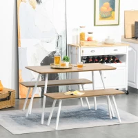 HOMCOM set masa si 2 banci, stil nordic, MDF, alb(m-2)