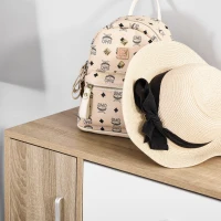 HOMCOM Dulap pentru Incaltaminte care Economiseste Spatiu cu 3 Usi si Rafturi Reglabile, Sertar si Dulapior, 84x30x132cm Stejar/Alb(m-8)