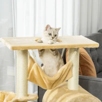 Stalp de zgariat pentru Pisici cu mai multe niveluri PawHut cu Hamac si Casuta, Franghii din Sisal Natural, 55 × 30 × 100 cm(m-4)