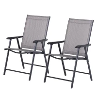Outsunny Set de 2 Scaune Pliabile pentru Exterior din Otel si Textilene Gri si Negru(m-1)