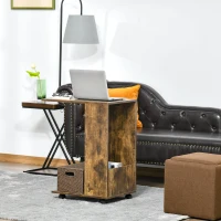 HOMCOM Masuta de Salon Noptiera Design in forma de C cu Raft Compartiment Lateral si Roti(m-4)