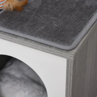 PawHut Centru de activitati cu spatiu pentru zgariat culcus cu perna detasabila din plus lemn gri(m-12)