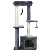 PawHut Stlapi de zgariat cu Pat Suport de catarat si 2 blaturi Alb si Gri 61x41x147cm(m-4)