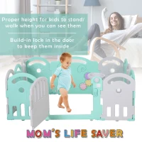 Homcom Gard pentru Copii 6-36 Luni Sigur Colorat Amuzant cu Usa Albastra si Gri 162 x 122 x 63cm(m-3)