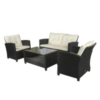 Outsunny Set Mobilier de Gradina 4 Piese din Ratan PE Masuta Canapea si Fotolii(m-1)