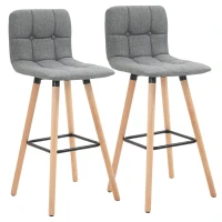 HOMCOM Set 2 Taburete de Bar Capitonate Suport pentru Picioare si Spatar Tesatura si Lemn(m-1)
