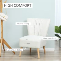 HOMCOM Fotoliu tapitat pentru Sufragerie si Sala in Stil Nordic, Fotoliu de Camera din Tesatura si Picioare din Lemn - Alb(m-5)