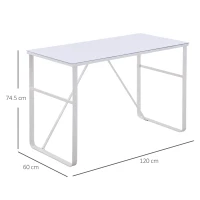 HOMCOM Birou pentru camera birou din metal alb si sticla securizata(m-3)