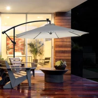 Outsunny Umbrela de Soare cu Brat, Manivela si 8 benzi LED cu Energie Solara(m-2)