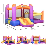 Outsunny Castel Gonflabil pentru Copii cu Tobogan si Piscina Multicolor(m-3)