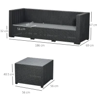 Outsunny Set Mobilier de Gradina Canapea cu 3 Locuri din Ratan PE si Suport pentru Picioare / Masuta(m-3)