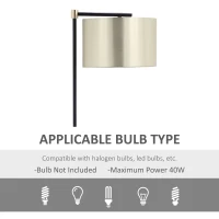 HOMCOM Lampă de podea cu abajur din material textil și bază din lemn, Fixare E27, 48x32x152cm - auriu / negru(m-6)