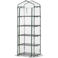 Outsunny Mini Sera pentru Plante cu 5 Etajere din Otel cu Copertina din PVC, 69x49x193cm(m-14)