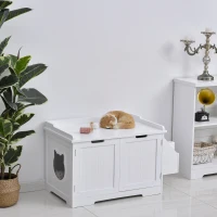 PawHut Dulap Litiera Pisici 2 Usi Laterale de Depozitare 88,5x48x51,5cm Alb(m-2)