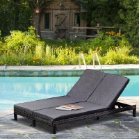 Outsunny Set Sezlong cu 2 locuri in PE Ratan cu Saltea captusita, Gri 195 x 120 x 28 cm(m-14)