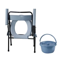 HOMCOM Scaun de Toaletă Pliabil cu Găleată Detașabilă pentru Vârstnici și Persoane cu Dizabilități, 52x50x75 cm, Negru(m-8)